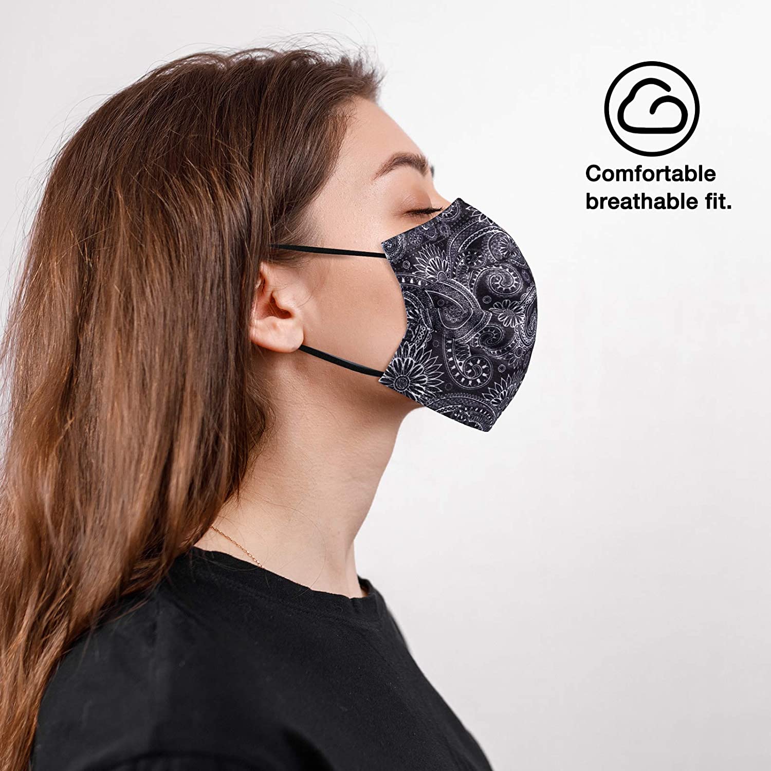 NUÜR 10pcs Paisley 3 Ply Disposable Face Mask with Elastic Earloop - Black - Image 3