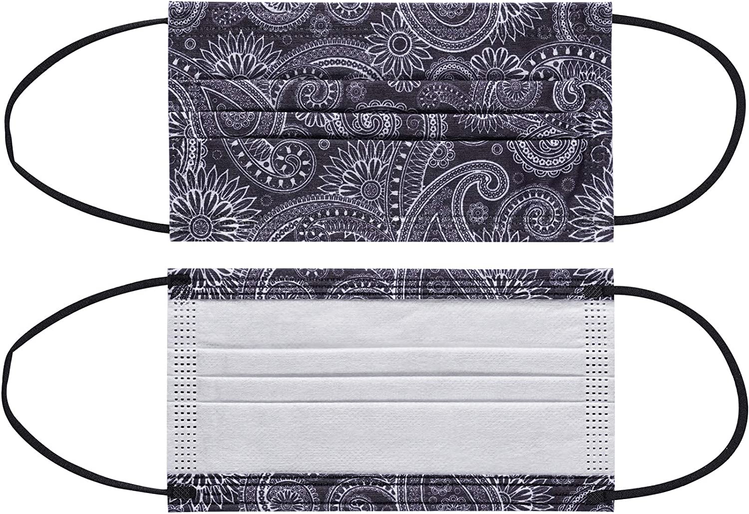 NUÜR 10pcs Paisley 3 Ply Disposable Face Mask with Elastic Earloop - Black - Image 7
