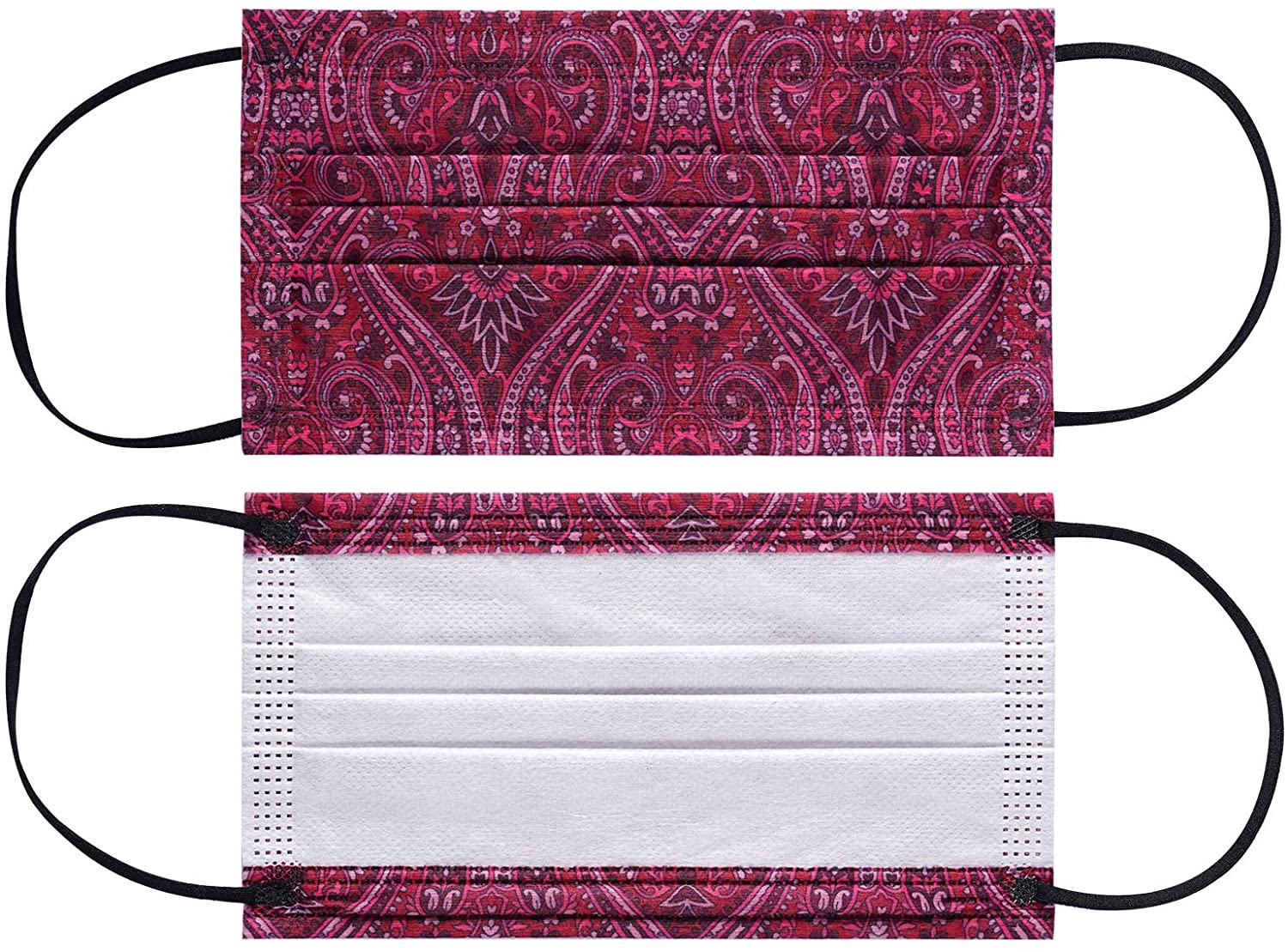 NUÜR 10pcs Paisley 3 Ply Disposable Face Mask with Elastic Earloop - Maroon - Image 7