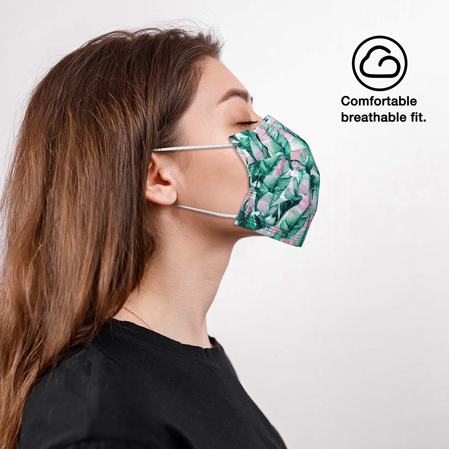 NUÜR 10pcs Floral 3 Ply Disposable Face Mask with Elastic Earloop - Mint Blue - Image 3