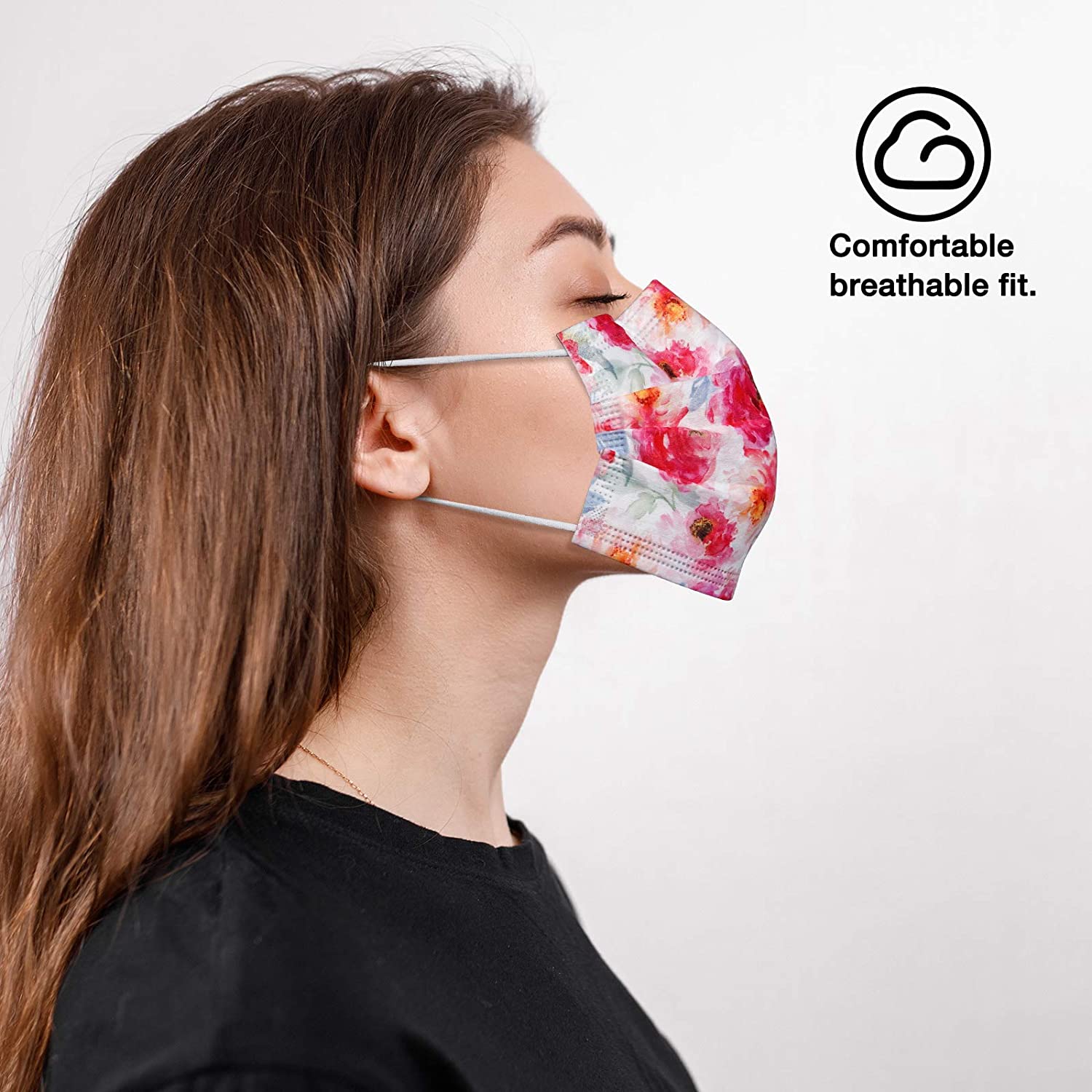 NUÜR 10pcs Floral 3 Ply Disposable Face Mask with Elastic Earloop - Roseate - Image 3