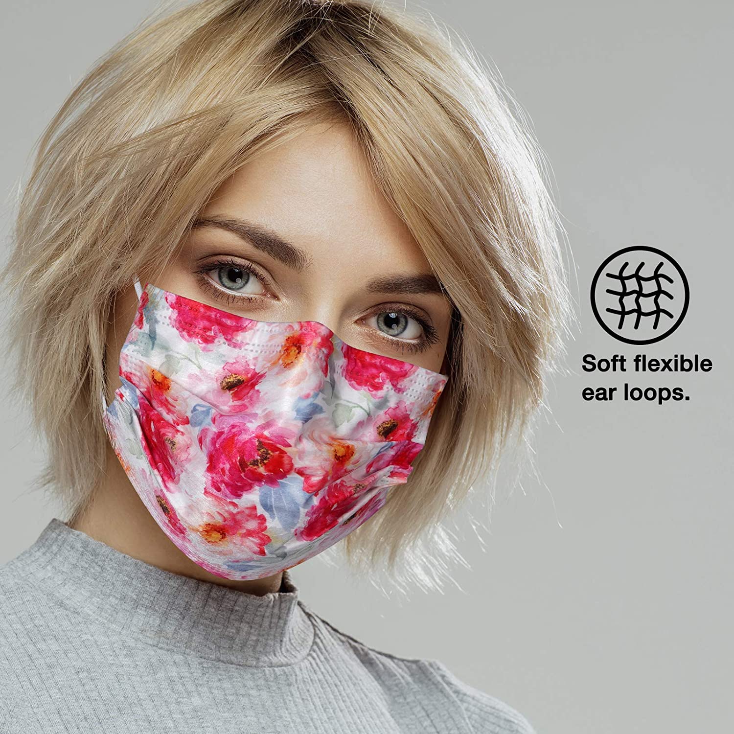 NUÜR 10pcs Floral 3 Ply Disposable Face Mask with Elastic Earloop - Roseate - Image 4